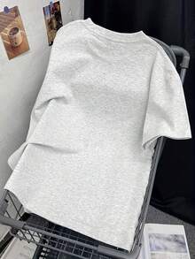 Women's Casual Loose Short Sleeve T-Shirt - Light Gray Round Neck With "Unexplored Deep Sea" Lettering And Cartoon Fish Print, Breathable Top For Spring And Summer, Beach Style Outfit, Ocean Theme Apparel, Fun Pattern Comfortable T-Shirt - Relaxed Fit Casual Vintage Style Comfort Daily Short Sleeve Unisex Cotton T-Shirt Top - 灰色 - 查看 3
