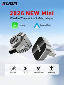 XUDA 2026 新款二合一无线 CarPlay/Android Auto 适配器 - 2.4-5.0 GHz WiFi 5 CarPlay 转换器，有线转无线，快速自动连接，零延迟，小巧设计，兼容 和 Android 设备，带 USB/USB-C 接口，不含电池 - A - 查看 14
