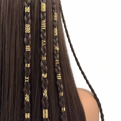 100件/套 DIY金属镂空多款式脏辫发饰配饰 夏季发饰 辫子发箍 女士女孩音乐节发箍