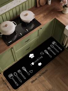 1 件黑色硅胶厨房垫，白色轮廓勾勒出锅铲、汤勺、叉子、打蛋器等烹饪用具，以及厨师帽、爱心、星星和手写文字，简约现代的厨房主题，干净活泼。 - 彩色 - 查看 13