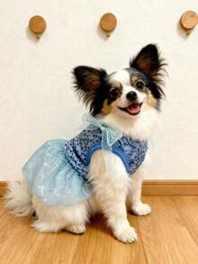 LUCKIE LABO Vestido de sereia azul brilhante com lantejoulas para animais de estimação (1 peça), confortável e respirável, ideal para casamentos e festas de aniversário de cães pequenos, como o Chihuahua. Adequado para cães e gatos de interior e exterior. - Azul - Ver 5