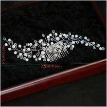 1pc Pearl & Crystal Leaf Hair Clip, Bridal Headwear - Silver - View 5