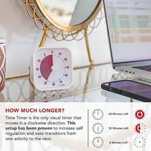 Time Timer Home MOD - 60 Minute Visual Timer Home Edition - For Homeschool Supplies Study Tool Timer for Desk Office Desk and Meetings with Silent Operation Cotton Ball White - Bola de algodn blanco - Ver 3