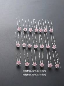 20pcs Women New Style Flower Multi-Color Bridal Headband, Hair Fork, U-Shaped Hairpin, Wedding Hair Accessories, Simple And Versatile, Wedding/Back To School Season Basic Headwear, Bun Hairstyle Set Valentine's Day Valentines - 寶藍色 - 查看 2