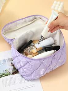 Bolsa de maquilhagem elegante com fecho de correr suave de 2 vias, grande capacidade, bolsa de maquilhagem com fecho de correr para artistas de maquilhagem, mulheres, estudantes universitárias, organizador de viagem acolchoado estético para casa de banho, penteadeira, bolsa de maquilhagem, armazenamento de essenciais de penteadeira, armazenamento de maquilhagem - Multicolorido - Ver 6