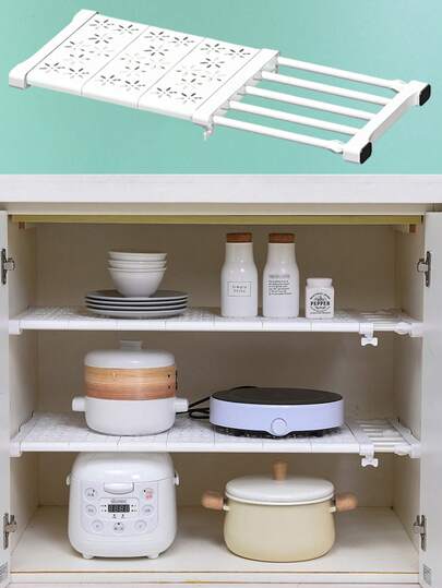 1件装多功能可伸缩储物隔板，水槽下收纳架，无需钻孔安装，适用于厨房橱柜、宿舍、衣柜和浴室 - 耐用塑料/金属收纳架，家居收纳整理用品