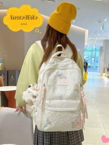 1pc New Stylish Fresh & Sweet Rhombus Butterfly Backpack, Lightweight Large Capacity Backpack For Middle/High School Students, Fashionable Laptop Bag, Travel Bag - Diamond Pattern Butterfly Backpack - View 3