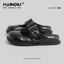 HUANQIU 复古玛丽珍闭趾女鞋 2026 春季新款黑色软面金属扣懒人穆勒鞋，穿着舒适不累；甜美又酷炫，充满暗黑复古玛丽珍风，甜美女孩也能穿出酷女孩范儿 - 黑色 - 查看 8