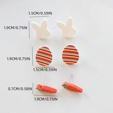 3 Pairs/Card Acrylic Carrot, Easter Egg, Rabbit Mixed Earrings, Cute & Elegant Ceramic Texture, Suitable For Daily, Party, Holiday Gift - Y1161 - View 5