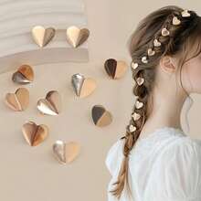 10个金色和银色心形发圈/发夹，适合日常佩戴、情人节发型和编发 - 彩色 - 查看 7