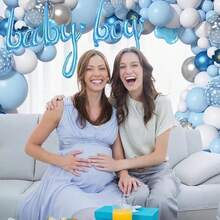 100个蓝白马卡龙气球花环套装 - 金属光泽，适用于儿童派对、生日、性别揭晓派对和婚礼 - 多色 - 查看 5