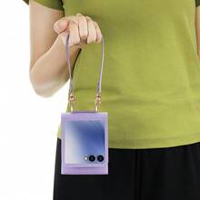 VIETAO Funda de teléfono de piel sintética compatible con Galaxy Z Flip 3/4/5/6/7 con ranura para tarjeta, cordón, billetera, correa para la muñeca, cubierta protectora de moda - Morado - Ver 7
