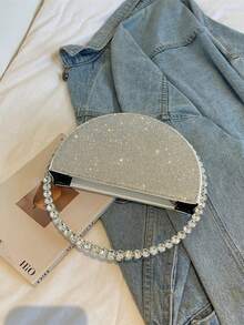 奢华全镶钻圆形手提包，华丽精致的高端手拿包，闪耀水晶派对钱包，优雅淑女手提包 - 銀色 - 查看 8