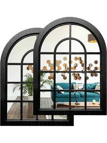 2 piezas Espejos de pared colgantes con arco - Espejos decorativos para el hogar con marcos de madera - Ideales para la entrada, la sala de estar, el baño, el dormitorio y la cocina - Multicolor - Ver 5