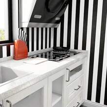 黑白条纹墙纸，自粘式可移除防水墙纸，现代乙烯基薄膜 - 1PC - 查看 8