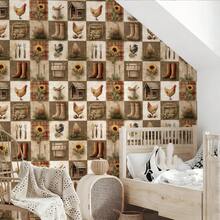 1 Roll Of Vintage Farm Grid Splicing Wallpaper, Grid Splicing Plant And Animal Wallpaper, Exquisite Interior Decoration Stickers, Suitable For Renovating Decorative Wallpaper On Room And Cabinet Surfaces, Various Room And Kitchen Wall Decoration Wallpapers, Self-Adhesive And Easy To Install And Remove, Handmade Craft Film - Retro Patchwork - View 7
