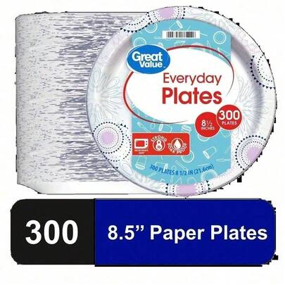 Great Value Disposable Paper Plates, 8.5", 50 Count