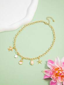 1件优雅海滩度假风海龟、贝壳、仿珍珠吊坠项链，融合海洋元素，适合夏季日常佩戴、海滩、婚礼、派对等场合。 - 金色 - 查看 5