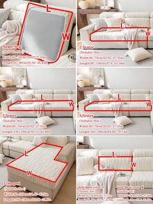 1pc Plush Jacquard Anti-Slip Sofa Seat Cushion Cover, Soft & Skin-Friendly, Suitable For Living Room L-Shaped Combination Sofa And 1/2/3/4 Seater Sofa, Applicable For All Seasons (Sold Individually) - Beige - View 4