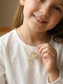 1pc Elegant Gold-Tone Copper Cubic Zirconia Heart Crown Letter Pendant Necklace, Party Jewelry Gift For Family & Friends - Gold - View 1