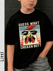 男大童標語和卡通圖案落肩T恤 - 黑色 - 查看 5