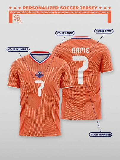 1pc Custom 2026 Season Appearance, Dutch Style Football Sports Jersey, Made With Orange And White Printing Colors, Suitable For Outdoor Sports, Football Matches, Football Viewing