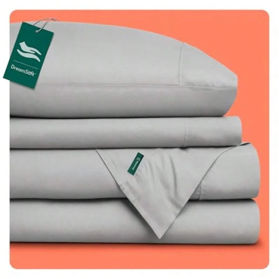 Dreamlab Juego de Sábanas Premier 1800 Collection. Sábanas de Microfibra de Lujo de Doble Cepillado Gris Claro Individual   953215 - 02  Gris Claro - Ver 1