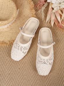 Vielseitige Ballerinas im Urlaubsstil 2026 Atmungsaktive, rückenfreie Mary-Jane-Schuhe mit Schnalle und offener Zehenpartie, flache Ballerinas mit eckiger Spitze, perfektes Geschenk für die Feiertage, Cut-Out - Aprikosenfarben - Übersicht 3