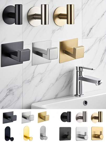 2pcs Adhesive Hooks, Towel Hook Coat Hooks, Stainless Steel Brushed Wall Hooks, For Hanging Throbe Sponges In Bathroom And Bedroom, Hook Accessories, Auxiliary Hook, Heavy Duty Hook. For Hanging Coat, Clothes, Plants, Gardening Tools, Kitchenware, Pans, Pots, UtBaensils, Spoons, Hat, Towel Robe Hook Rack Wall Mount. For Your Bedroom, Shower, Classroom, Garage, Apartment, College Dorm, Cabinets, Fridge, Organizer And Most Kinds Of Room Decor.