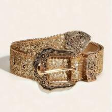 Handmade Crystal Embellished Waist Belt, Extended Length, High Street American Style, New Blue Waist Belt - Gold - View 2