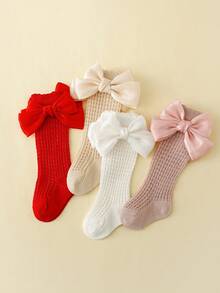 4 Pares De Calcetines De Media Pantorrilla De Red De Pesca Lindos Con Lazo Grande Para Bebé Niña, Adecuados Para Primavera, Verano Y Otoño - Multicolor - Ver 9