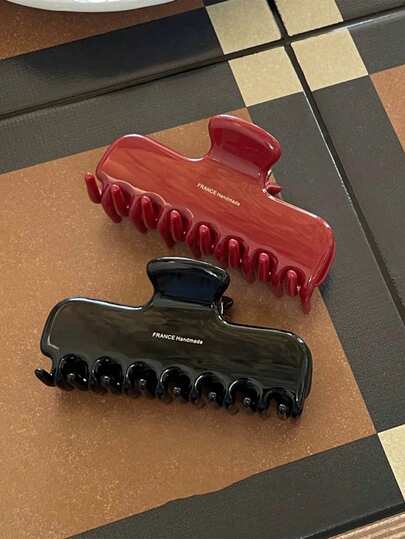 1 pieza Clip de pelo dorado chapado en primavera/verano estilo francés, color burdeos y negro grueso para recogido: Clips con forma de dientes de tiburón para uso diario, citas y cabello grueso