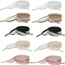 1 Paar Satin-Schnürsenkel für Damen, 1,9 cm breit, 1,4 cm breite flache weiche Stoff-Träumerische gestreifte Schnürsenkel, bunte Schnürsenkel geeignet für verschiedene Schnürmuster und Hoch- und Niedrigschuhe, 120 cm Länge um Ihren täglichen Bedarf zu erfüllen - Verschiedenfarbig - Übersicht 1