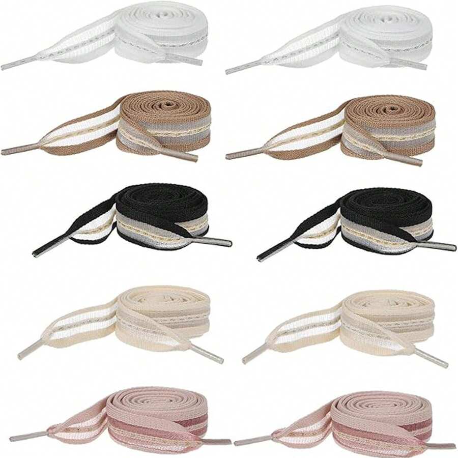 1 Paar Satin-Schnürsenkel für Damen, 1,9 cm breit, 1,4 cm breite flache weiche Stoff-Träumerische gestreifte Schnürsenkel, bunte Schnürsenkel geeignet für verschiedene Schnürmuster und Hoch- und Niedrigschuhe, 120 cm Länge um Ihren täglichen Bedarf zu erfüllen - Verschiedenfarbig - Übersicht 1
