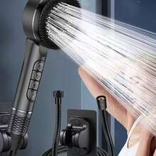 Prague Steel Shower Set, High Pressure Shower Head With Filter, 4 Spray Functions, Includes Flexible Hose Handheld Showerhead, ABS Bracket With Cleaning Sprayer, For Shower Use Only - Multicolor - View 10