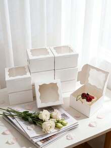 24pcs Wavy Window Bread Boxes, 4*4*2.5in Cookie Boxes With Window, For Cakes, Chocolates, Cookies, Party, Birthday, Easter, Holiday, Gift Packaging, Tart Packaging - 4425 Wave - View 10