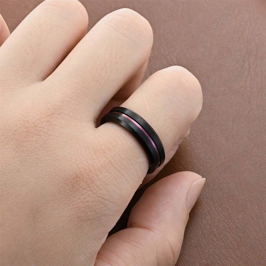 Anillo de boda de acero inoxidable de 8 mm unisex o para hombre. El mejor anillo regalo de vacaciones para tu ser querido - Morado - Ver 1