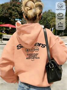 Áo Hoodie in họa tiết phong cách đường phố dành cho nữ - Thiết kế unisex, áo nỉ thoải mái và đa năng cho mùa xuân và mùa thu - Tay dài có dây rút thoải mái, quà tặng mùa tốt nghiệp. - Dưa Hami cam - Xem 1
