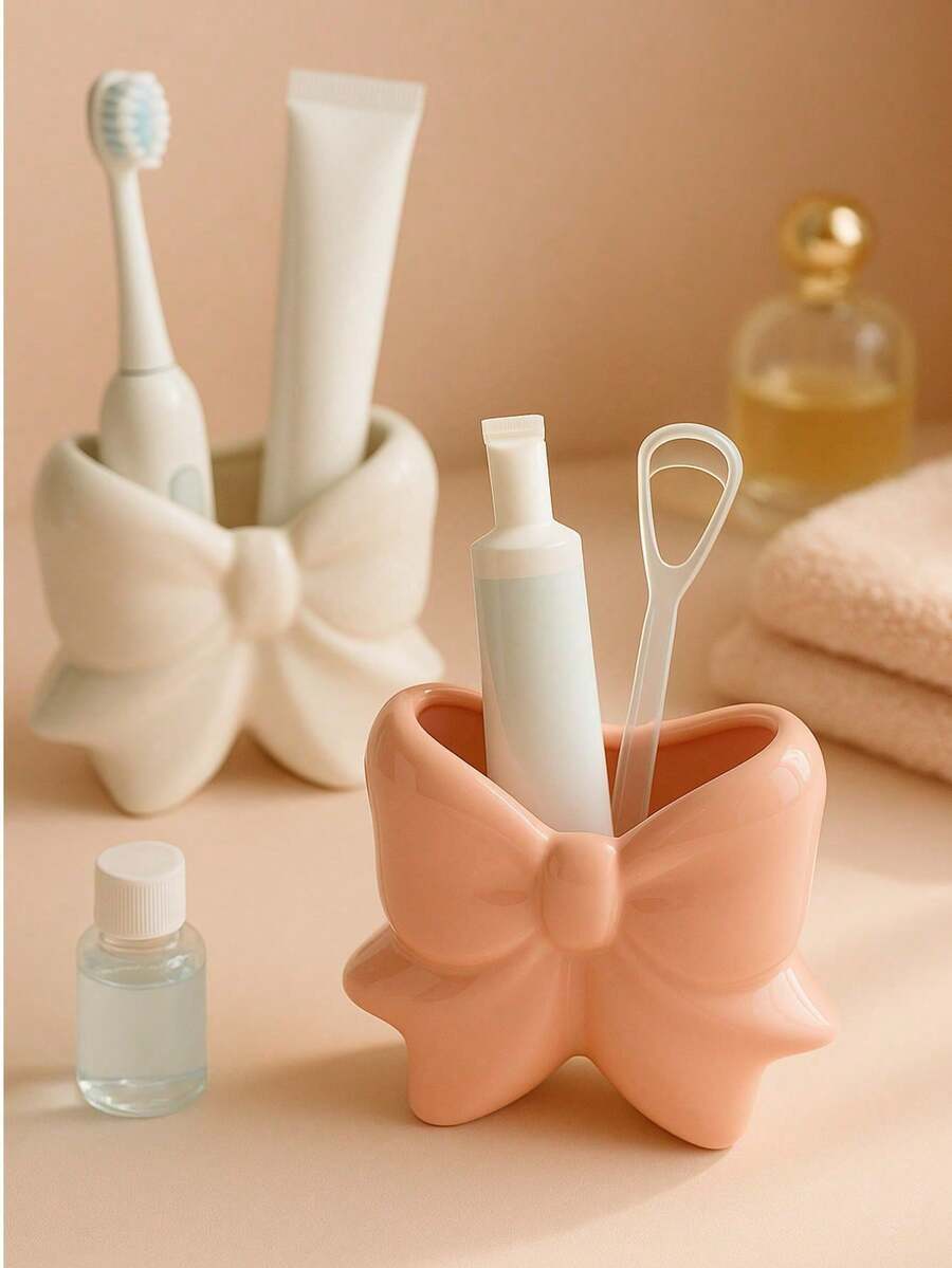 1个或2个/套蝴蝶结花瓶桌面装饰架,可爱丝带设计桌面摆件,家居装饰,化妆刷架,少女卧室装饰,闺蜜礼物,女士冬季礼物 - A - 查看 1