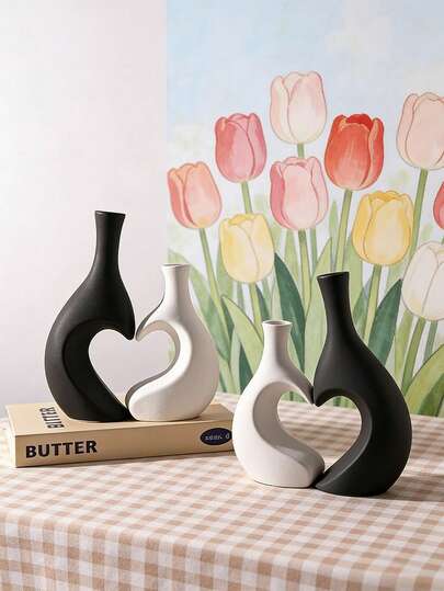 2件套拥抱情侣花瓶 - 浪漫心形设计，适合卧室和客厅