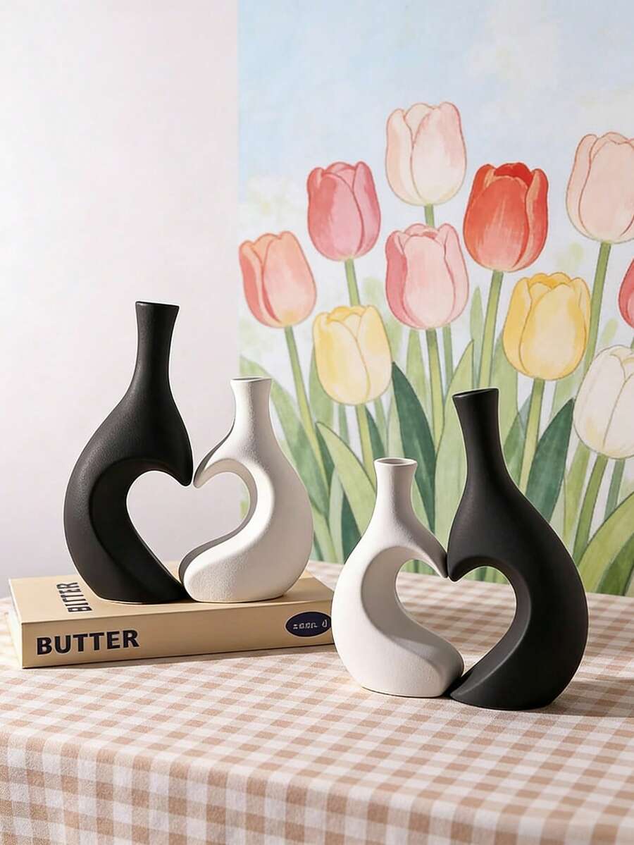 2件套拥抱情侣花瓶 - 浪漫心形设计，适合卧室和客厅