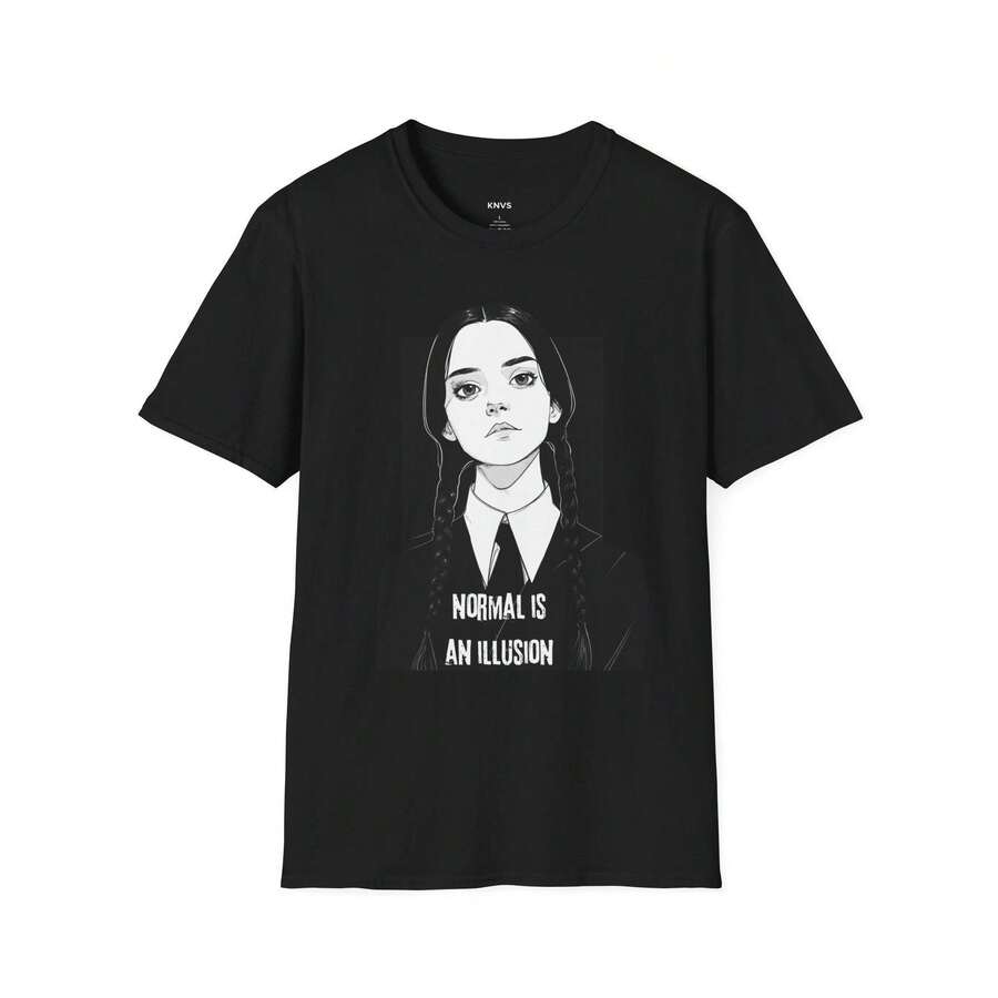 T-Shirt Normal Is An Illusion - Gothic Humor Tee Manga Sweatshirt,Short Sleeved Single-Sided Printed T-Shirt,Pullover Style Shirt,Retro Hip-Hop Style,Street Style,Machine Washable,Spring Summer Top, Relaxed Fit Tee, Patterned Printed Short Sleeved Top T-Shirt - Black - View 1