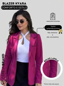 Women's Blazer, Maxi Coat, Long Suit, Tailored, Elegant, Fuchsia Grape Overcoat - Rose Red - View 3