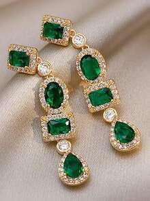 1 Pair Romantic Cubic Zirconia Drop Earrings For Women For Wedding Engagement Anniversary Party Jewelry Valentine's Day Gift - 1# - View 2