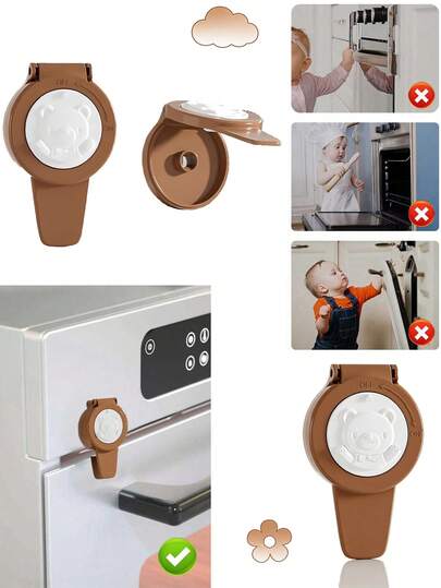 2个装 - 熊形烤箱门保护锁，微波炉门锁维修，无需钻孔蒸笼门锁，婴儿抽屉和橱柜锁，旋转把手烤箱锁，厨房防护