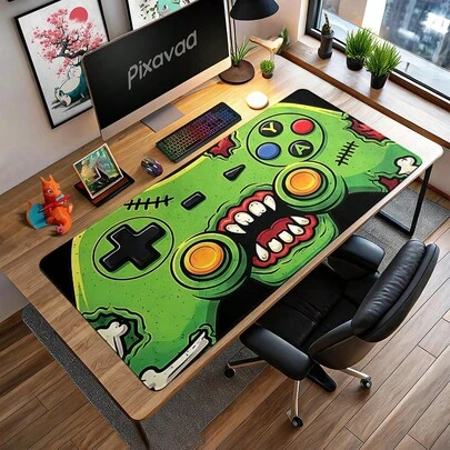 Alfombrilla de escritorio con diseño de controlador de monstruo, decoración de alfombrilla de ratón para gamers, alfombrilla de ratón única para juegos, accesorios de escritorio y computadora, base antideslizante y borde cosido, alfombrilla de teclado y ratón larga para juegos y oficina
