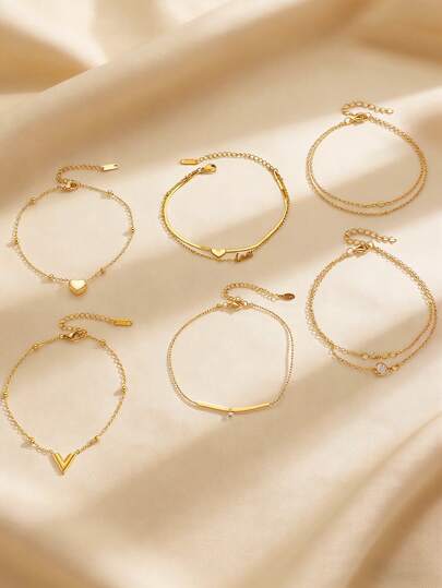 1 pieza Pulsera de acero inoxidable con diseño de corazón y geométrico, estilo minimalista elegante y casual, adecuada para mujeres en el día a día, fiestas, regalo para amigos