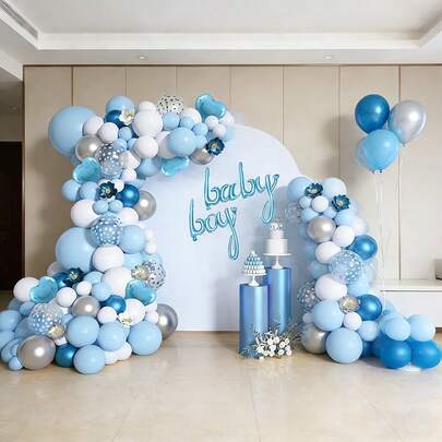 100pcs Blue & White Macaron Balloon Garland Kit - Metallic Finish For Youngsters Showers, Birthdays, Gender Reveals & Weddings