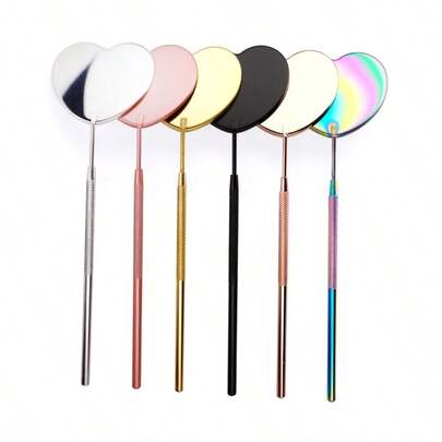1 pieza Espejo de inspección de pestañas con forma de corazón de acero inoxidable, espejo multifuncional para pestañas y maquillaje, suministros de belleza