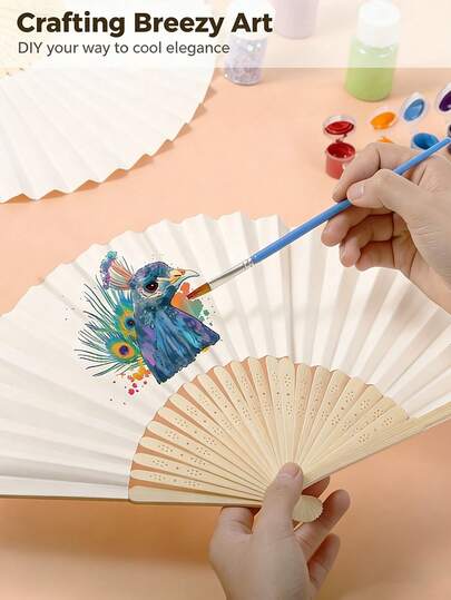 30把白色折扇 - DIY空白竹纸扇，适用于婚礼、派对和礼品/纪念品。非常适合户外装饰和手工DIY。耐用纸扇。